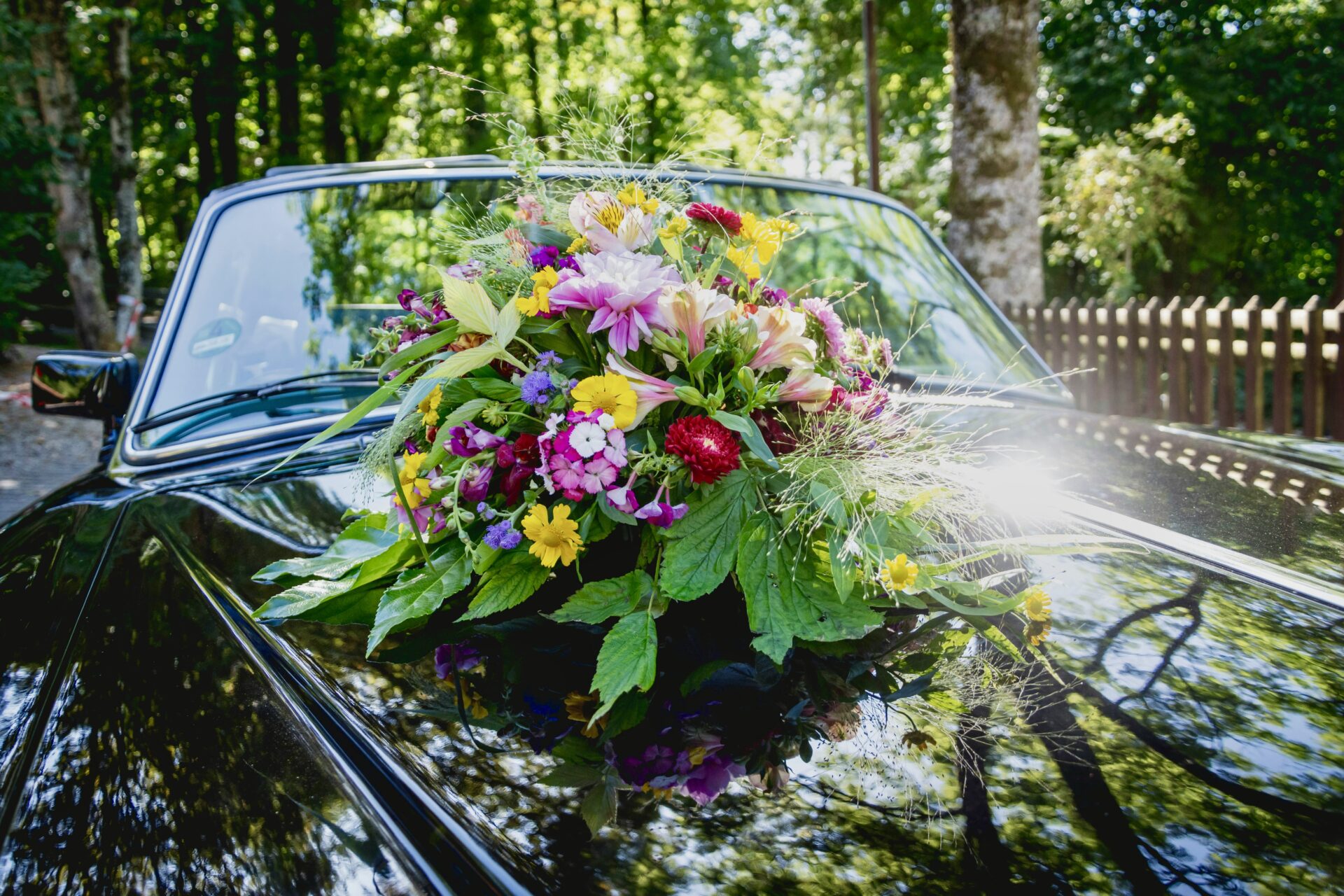 Flowers on a car