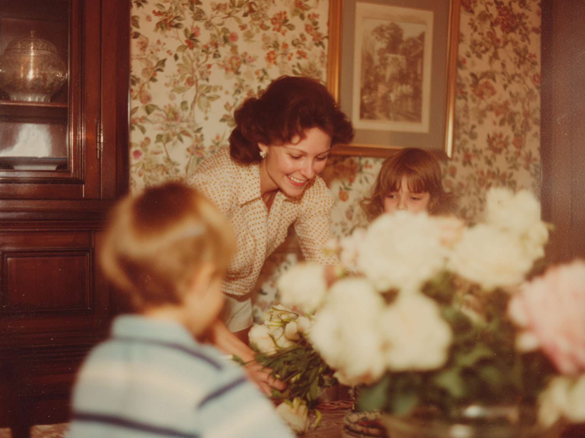 Family-Run Funeral Services in the UK 12 Mother and children making floral bouquets nostalgic photo