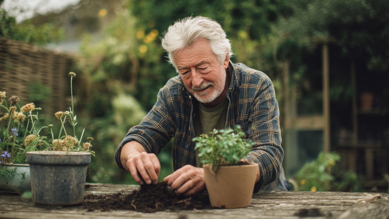 Retired man gardening AI