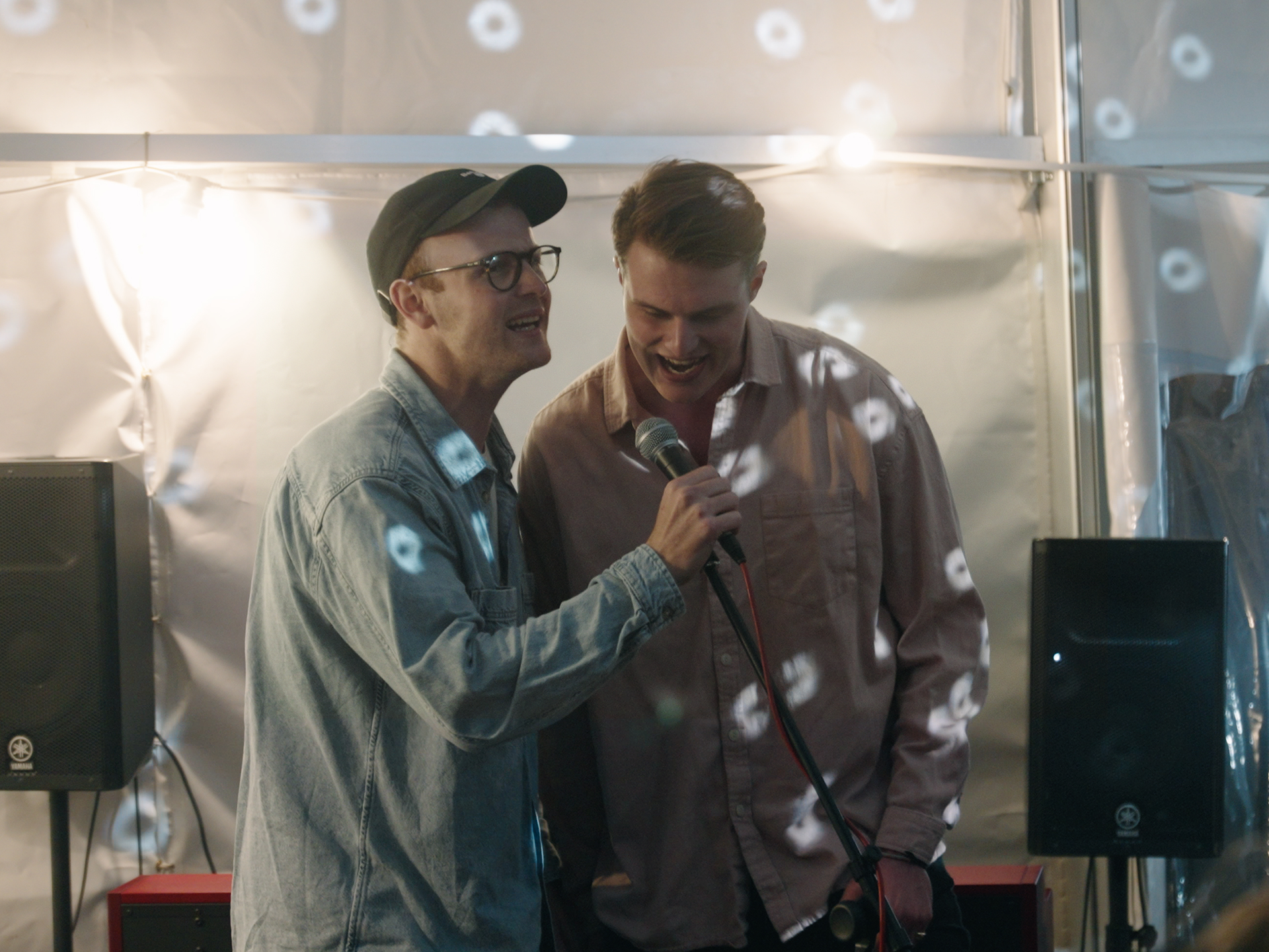 Two men karoke party